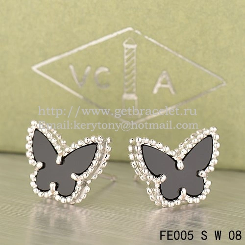 Van Cleef & Arpels Sweet Alhambra Butterfly Earrings White Gold With Black Onyx Mother Of Pearl