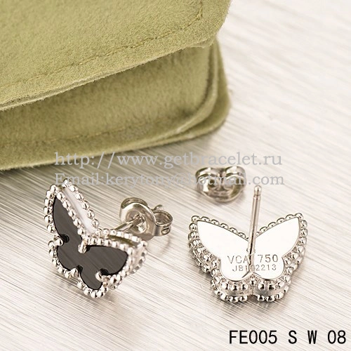 Van Cleef & Arpels Sweet Alhambra Butterfly Earrings White Gold With Black Onyx Mother Of Pearl