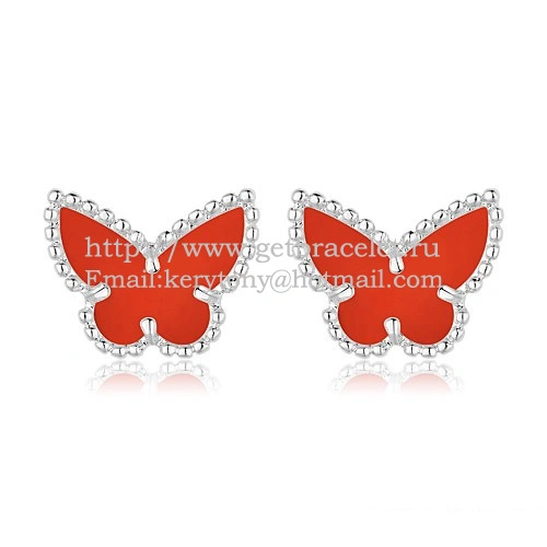 Van Cleef & Arpels Sweet Alhambra Butterfly Earrings White Gold With Carnelian Mother Of Pearl