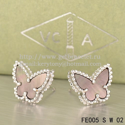 Van Cleef & Arpels Sweet Alhambra Butterfly Earrings White Gold With Gray Mother Of Pearl
