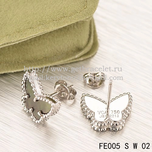 Van Cleef & Arpels Sweet Alhambra Butterfly Earrings White Gold With Gray Mother Of Pearl