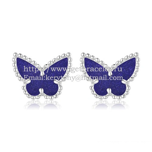 Van Cleef & Arpels Sweet Alhambra Butterfly Earrings White Gold With Lapis Stone Mother Of Pearl
