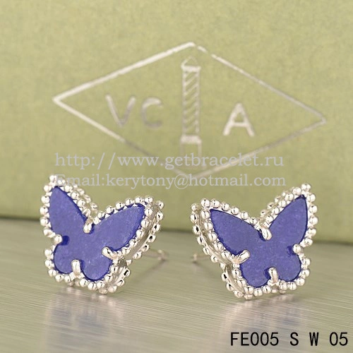 Van Cleef & Arpels Sweet Alhambra Butterfly Earrings White Gold With Lapis Stone Mother Of Pearl