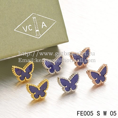 Van Cleef & Arpels Sweet Alhambra Butterfly Earrings White Gold With Lapis Stone Mother Of Pearl