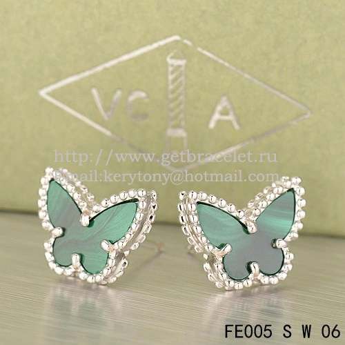 Van Cleef & Arpels Sweet Alhambra Butterfly Earrings White Gold With Malachite Mother Of Pearl