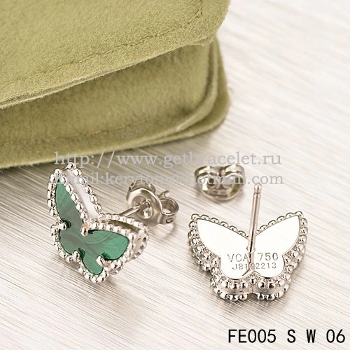 Van Cleef & Arpels Sweet Alhambra Butterfly Earrings White Gold With Malachite Mother Of Pearl