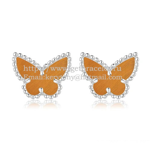 Van Cleef & Arpels Sweet Alhambra Butterfly Earrings White Gold With Tiger’s Eye Mother Of Pearl