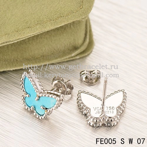 Van Cleef & Arpels Sweet Alhambra Butterfly Earrings White Gold With Turquoise Mother Of Pearl