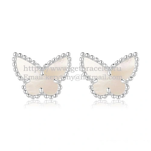 Van Cleef & Arpels Sweet Alhambra Butterfly Earrings White Gold With White Mother Of Pearl