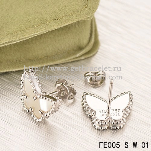 Van Cleef & Arpels Sweet Alhambra Butterfly Earrings White Gold With White Mother Of Pearl