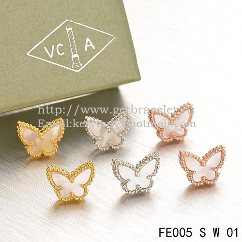 Van Cleef & Arpels Sweet Alhambra Butterfly Earrings White Gold With White Mother Of Pearl