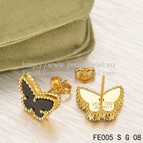 Van Cleef & Arpels Sweet Alhambra Butterfly Earrings Yellow Gold With Black Onyx Mother Of Pearl