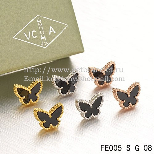 Van Cleef & Arpels Sweet Alhambra Butterfly Earrings Yellow Gold With Black Onyx Mother Of Pearl