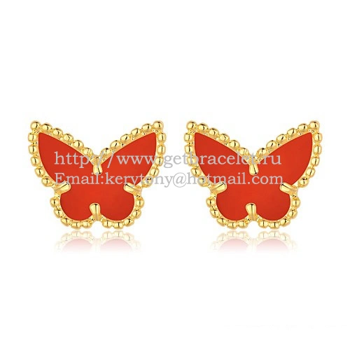 Van Cleef & Arpels Sweet Alhambra Butterfly Earrings Yellow Gold With Carnelian Mother Of Pearl