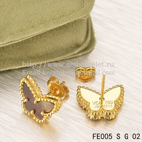 Van Cleef & Arpels Sweet Alhambra Butterfly Earrings Yellow Gold With Gray Mother Of Pearl