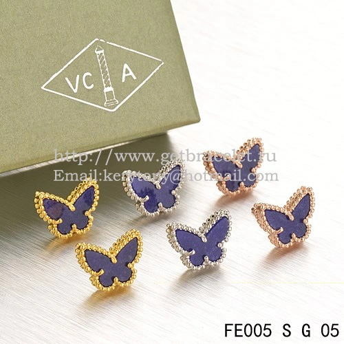 Van Cleef & Arpels Sweet Alhambra Butterfly Earrings Yellow Gold With Lapis Stone Mother Of Pearl