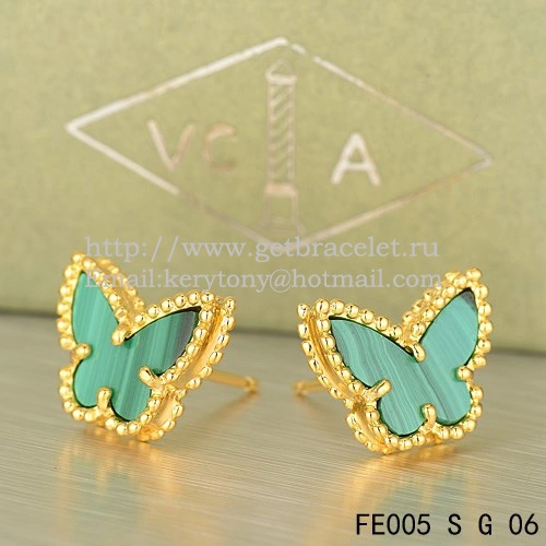 Van Cleef & Arpels Sweet Alhambra Butterfly Earrings Yellow Gold With Malachite Mother Of Pearl