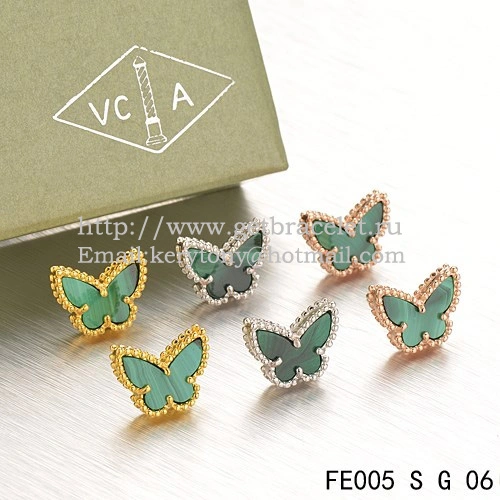 Van Cleef & Arpels Sweet Alhambra Butterfly Earrings Yellow Gold With Malachite Mother Of Pearl