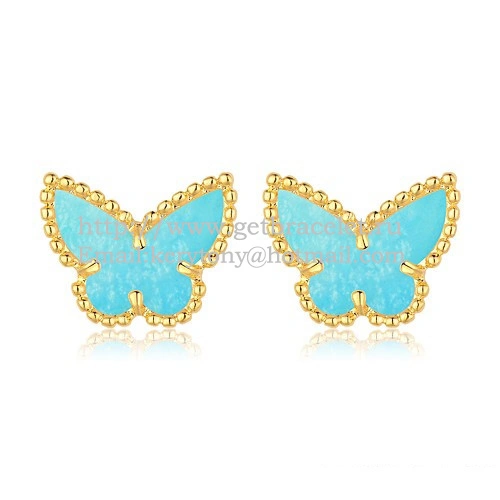 Van Cleef & Arpels Sweet Alhambra Butterfly Earrings Yellow Gold With Turquoise Mother Of Pearl