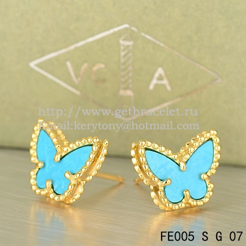 Van Cleef & Arpels Sweet Alhambra Butterfly Earrings Yellow Gold With Turquoise Mother Of Pearl
