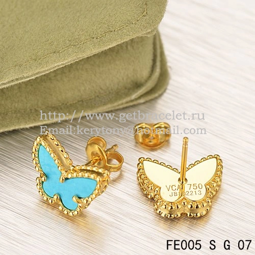 Van Cleef & Arpels Sweet Alhambra Butterfly Earrings Yellow Gold With Turquoise Mother Of Pearl