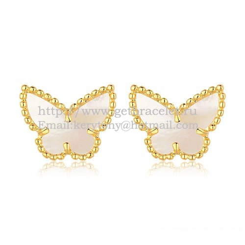 Van Cleef & Arpels Sweet Alhambra Butterfly Earrings Yellow Gold With White Mother Of Pearl