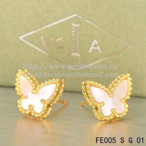 Van Cleef & Arpels Sweet Alhambra Butterfly Earrings Yellow Gold With White Mother Of Pearl