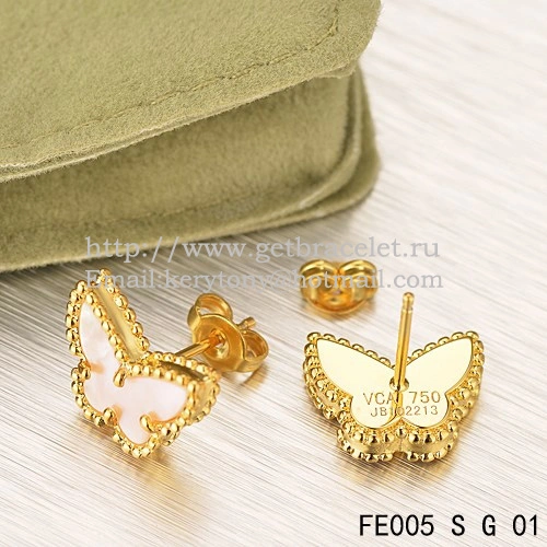 Van Cleef & Arpels Sweet Alhambra Butterfly Earrings Yellow Gold With White Mother Of Pearl