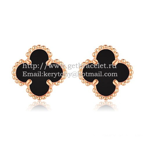 Van Cleef & Arpels Sweet Alhambra Earrings Pink Gold With Black Onyx Mother Of Pearl