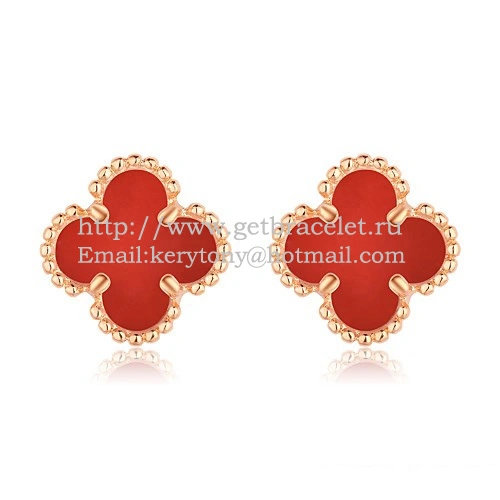 Van Cleef & Arpels Sweet Alhambra Earrings Pink Gold With Carnelian Mother Of Pearl