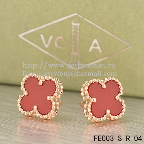 Van Cleef & Arpels Sweet Alhambra Earrings Pink Gold With Carnelian Mother Of Pearl