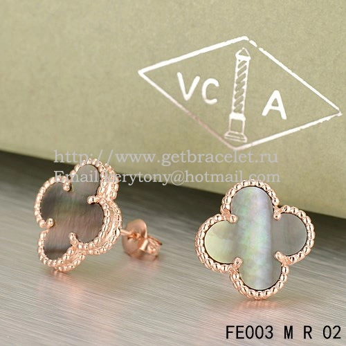 Van Cleef & Arpels Sweet Alhambra Earrings Pink Gold With Gray Mother Of Pearl