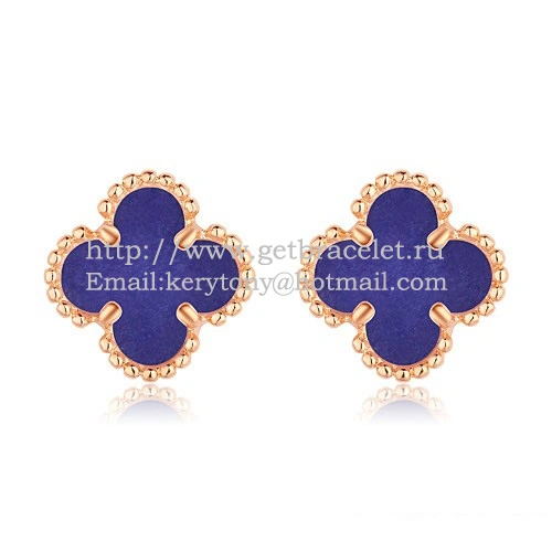Van Cleef & Arpels Sweet Alhambra Earrings Pink Gold With Lapis Stone Mother Of Pearl