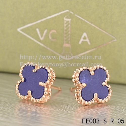 Van Cleef & Arpels Sweet Alhambra Earrings Pink Gold With Lapis Stone Mother Of Pearl