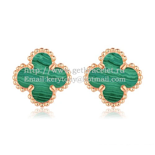 Van Cleef & Arpels Sweet Alhambra Earrings Pink Gold With Malachite Mother Of Pearl