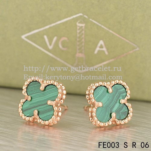 Van Cleef & Arpels Sweet Alhambra Earrings Pink Gold With Malachite Mother Of Pearl