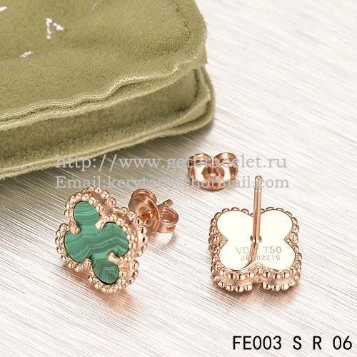 Van Cleef & Arpels Sweet Alhambra Earrings Pink Gold With Malachite Mother Of Pearl