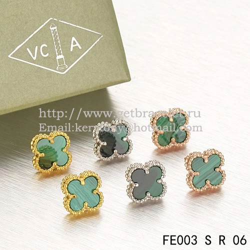 Van Cleef & Arpels Sweet Alhambra Earrings Pink Gold With Malachite Mother Of Pearl