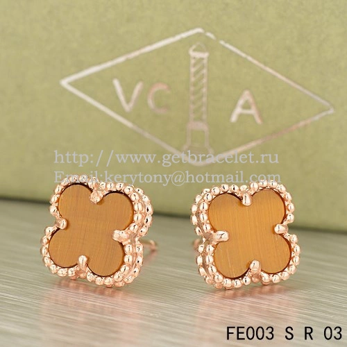 Van Cleef & Arpels Sweet Alhambra Earrings Pink Gold With Tiger’s Eye Mother Of Pearl