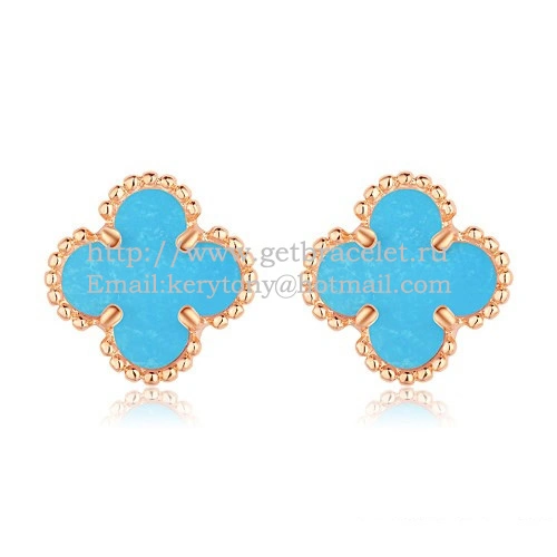 Van Cleef & Arpels Sweet Alhambra Earrings Pink Gold With Turquoise Mother Of Pearl