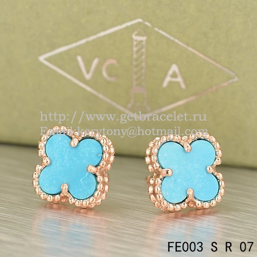 Van Cleef & Arpels Sweet Alhambra Earrings Pink Gold With Turquoise Mother Of Pearl