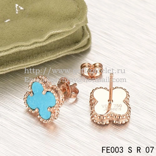 Van Cleef & Arpels Sweet Alhambra Earrings Pink Gold With Turquoise Mother Of Pearl