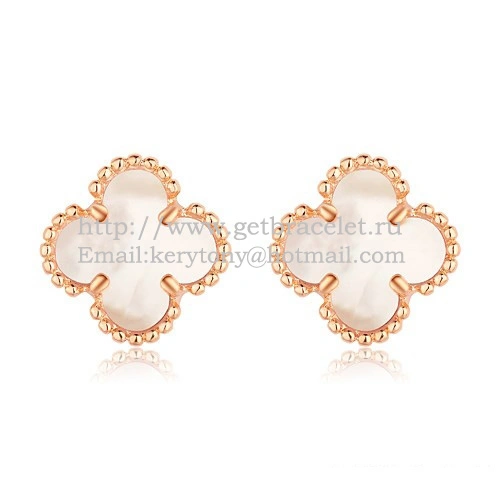 Van Cleef & Arpels Sweet Alhambra Earrings Pink Gold With White Mother Of Pearl