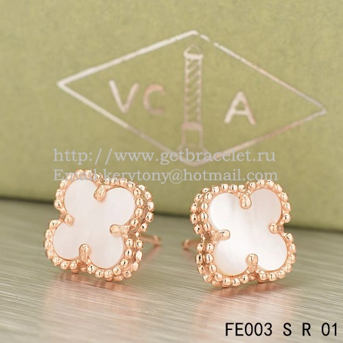 Van Cleef & Arpels Sweet Alhambra Earrings Pink Gold With White Mother Of Pearl