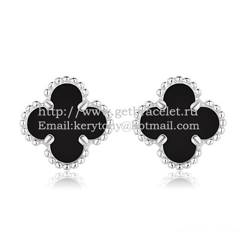 Van Cleef & Arpels Sweet Alhambra Earrings White Gold With Black Onyx Mother Of Pearl