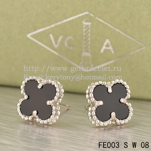 Van Cleef & Arpels Sweet Alhambra Earrings White Gold With Black Onyx Mother Of Pearl