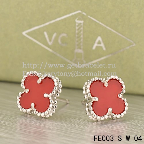 Van Cleef & Arpels Sweet Alhambra Earrings White Gold With Carnelian Mother Of Pearl