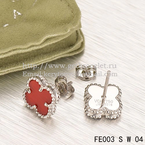 Van Cleef & Arpels Sweet Alhambra Earrings White Gold With Carnelian Mother Of Pearl