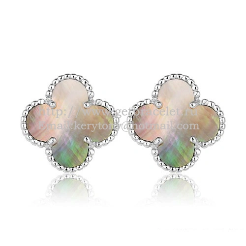 Van Cleef & Arpels Sweet Alhambra Earrings White Gold With Gray Mother Of Pearl