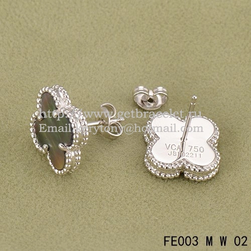 Van Cleef & Arpels Sweet Alhambra Earrings White Gold With Gray Mother Of Pearl